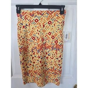 LuLaRoe Cassie Pencil Skirt XS Yellow Geometric Print Stretch Knee Length NWT